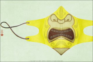 A swine flu, or H1N1 influenza, mask that tells you to get the hell away
