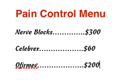 pain control menu